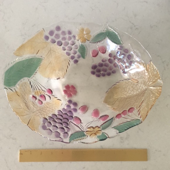 Colorful Embossed Glass Serving Bowl Display Platter Large - Picture 2 of 3